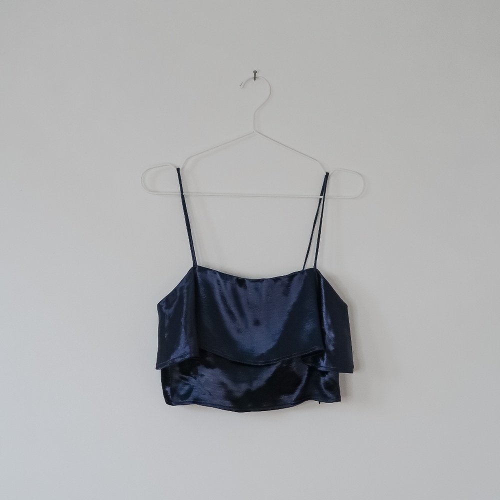 Urban Outfitters Dark Blue Satin Crop Top - Size Medium